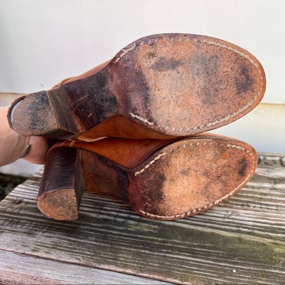 Vintage 70s 80s Zodiac cognac leather heeled booties boots 8 1/2M - Picture 8 of 9